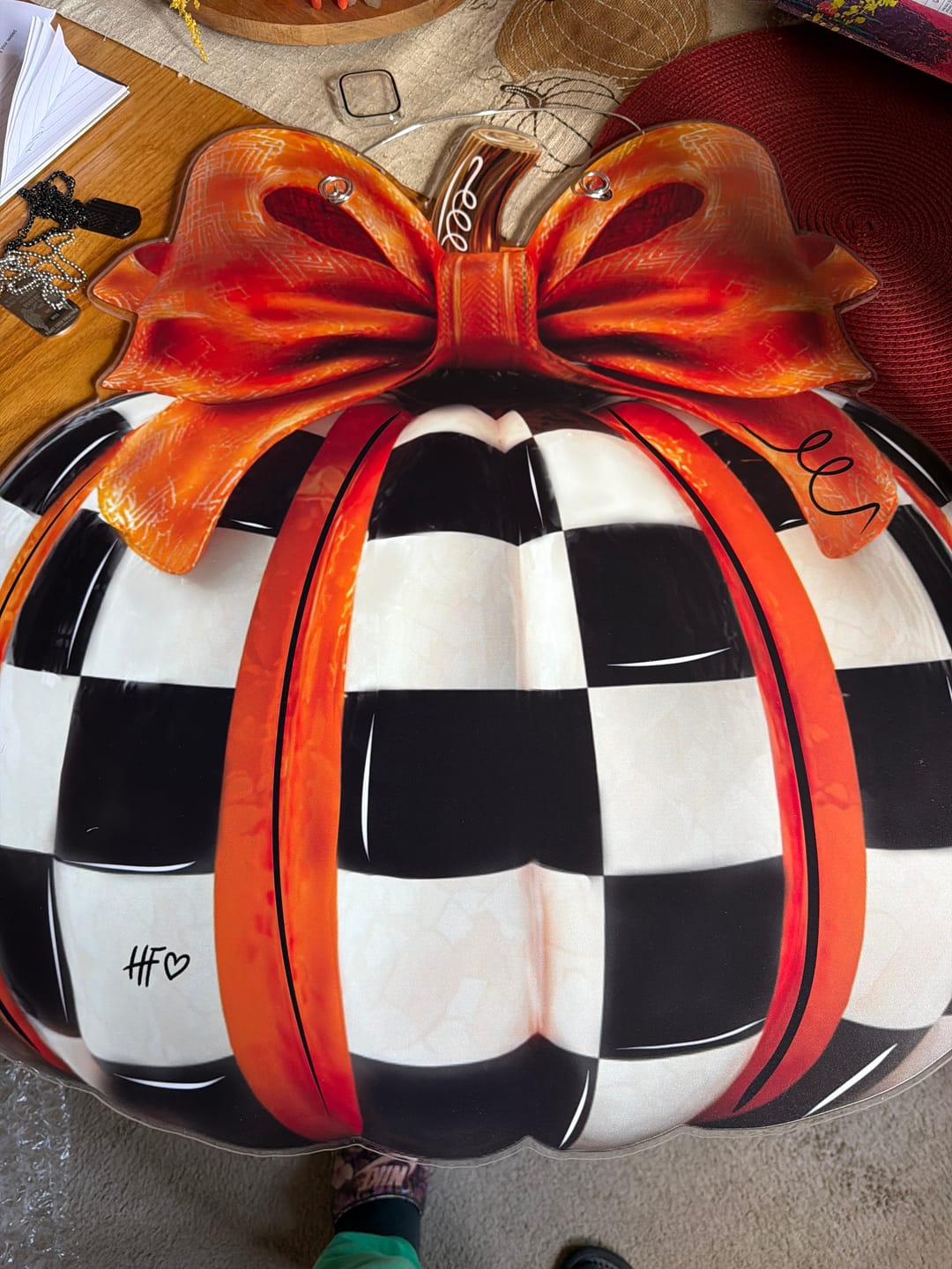 Customer photo review of Elegant Checkered Pumpkin Door Hanger