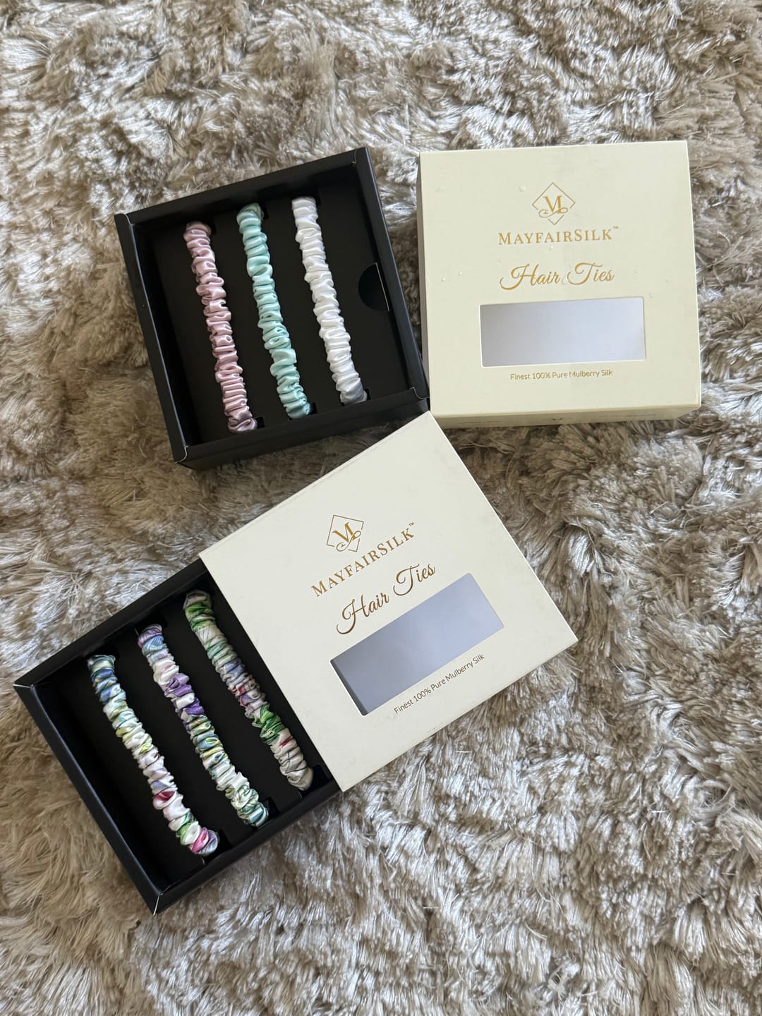 Customer photo review of Iridescent Garden Silk Hair Ties Set