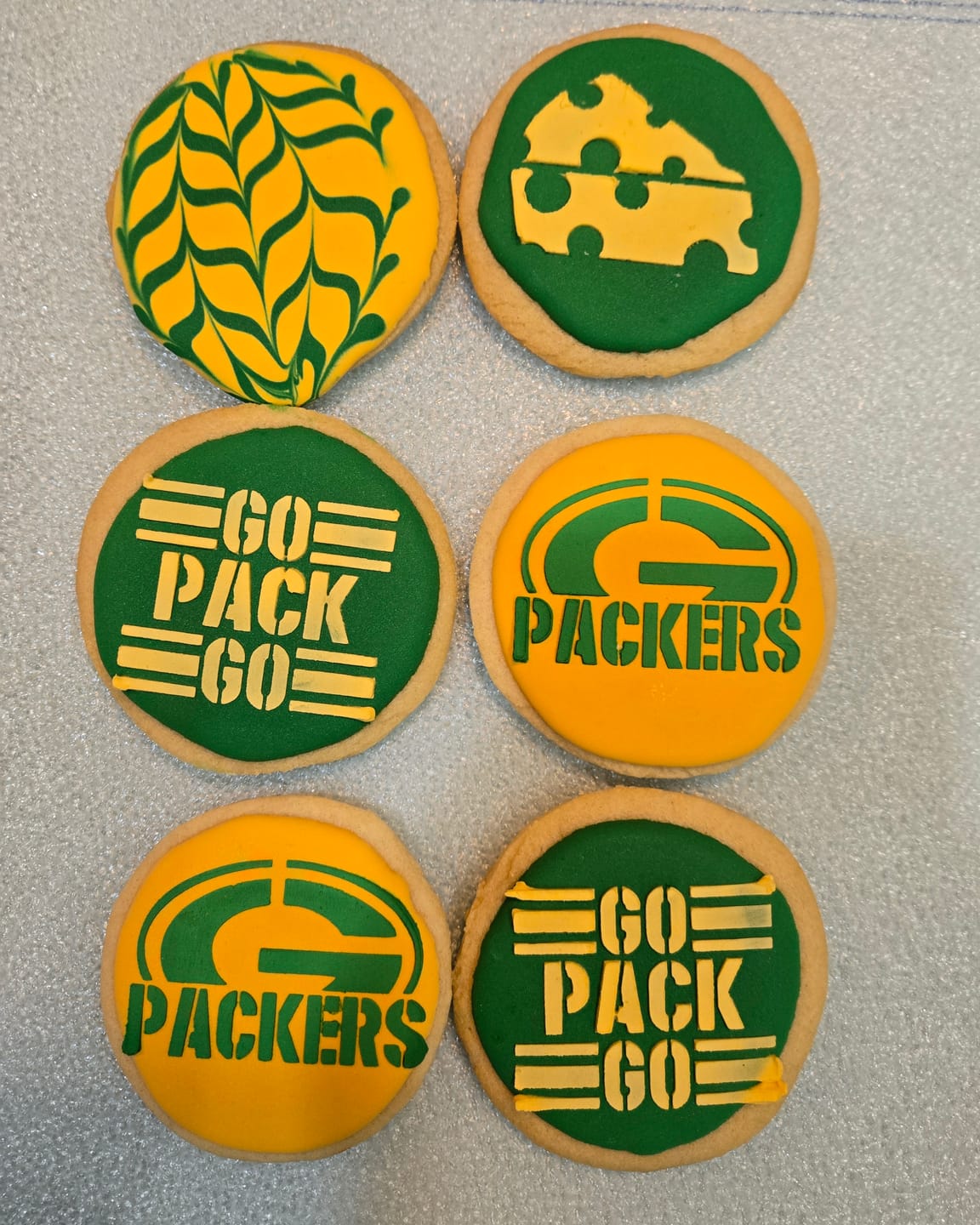 Customer photo review of Cheesehead Cookie Stencil Set