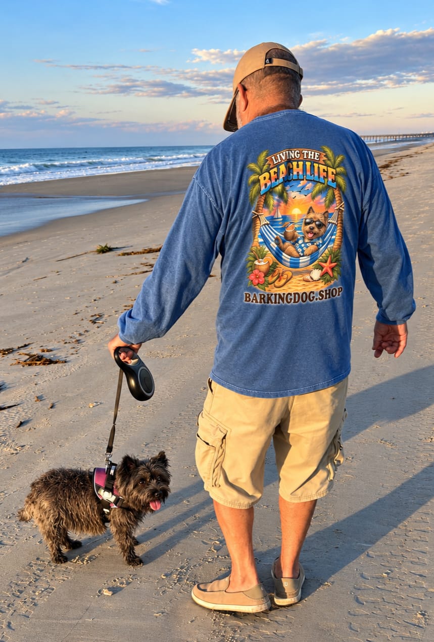Customer photo review of Cairn Terrier Beach Life Canine Long Sleeve T Shirt Beach Collection Hammock Tropical Dog Graphic Tee Wag On BarkingDog Shop