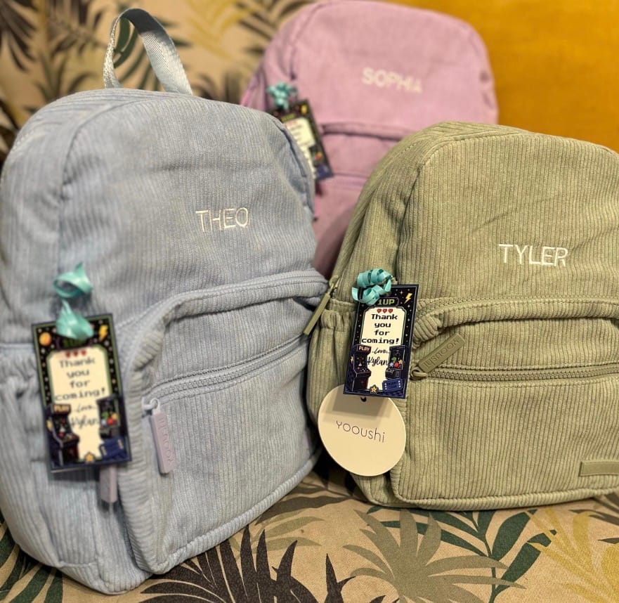 Customer photo review of Personalized Toddler Backpack – Sky Blue
