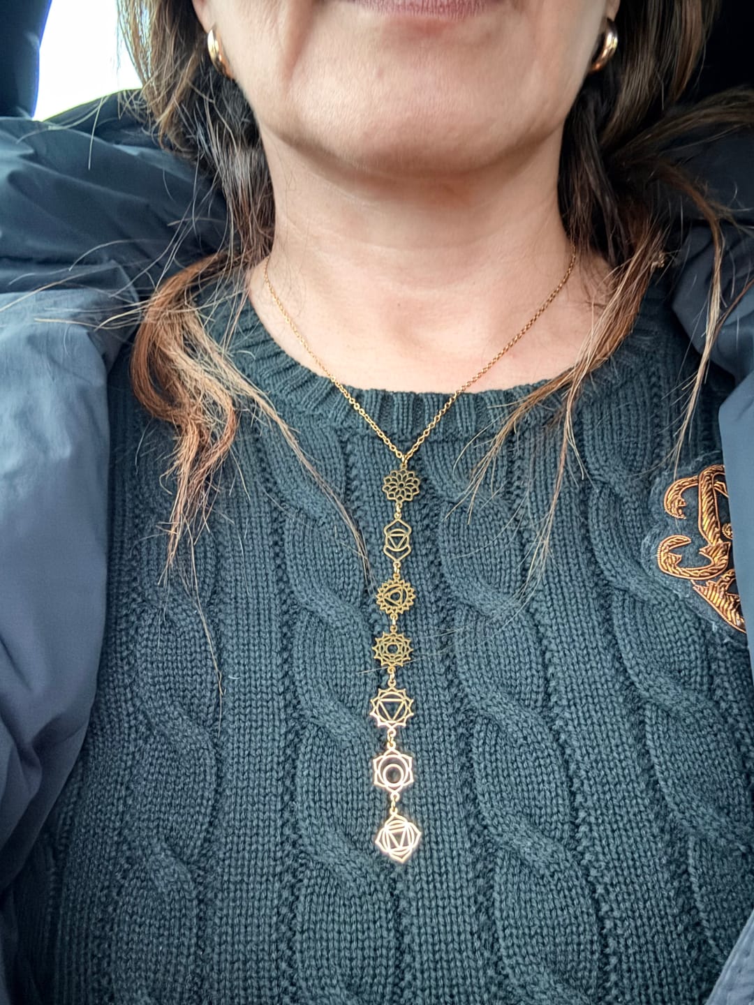 Customer photo review of Gold Chakra Flow Necklace