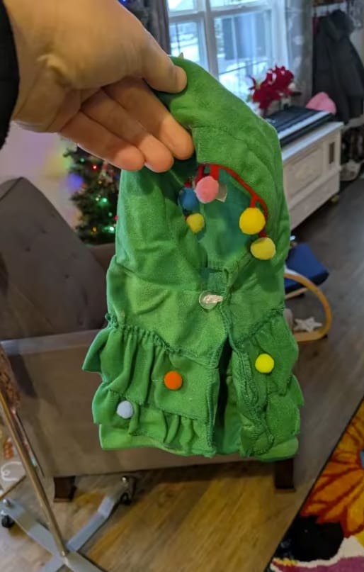 Customer photo review of 🎄 Velora™ Christmas Tree Pet Cape