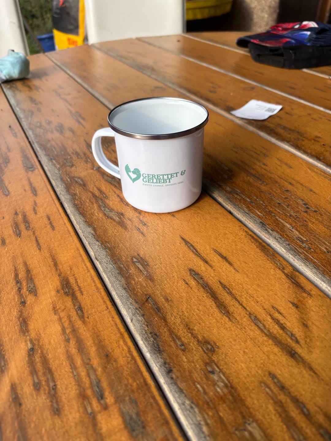 Customer photo review of Gerettet & Geliebt – Emaille-Tasse
