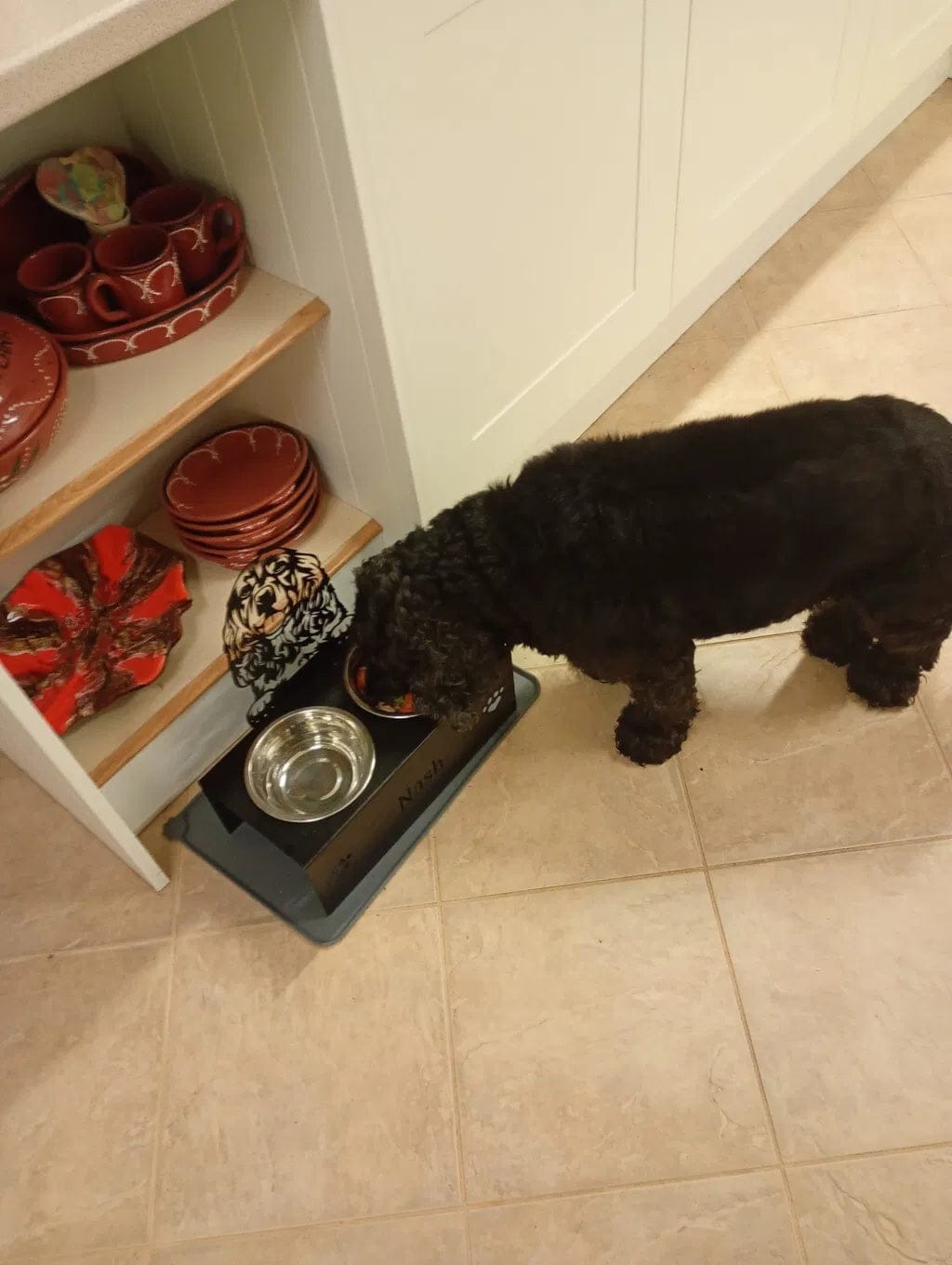 Customer photo review of Custom Name Dog Bowl Stand - Cocker Spaniel