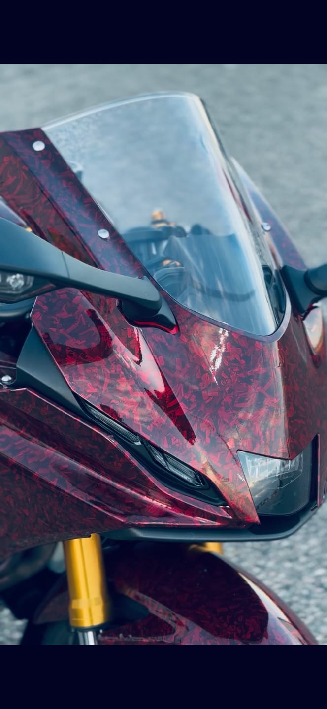 Customer photo review of Red Forged Carbon Fiber Vinyl Wrap