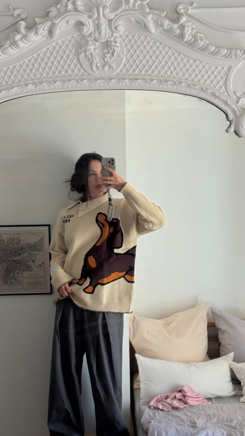 Customer photo review of Aelfric Eden Hand Drawn Dachshund Jacquard Sweater