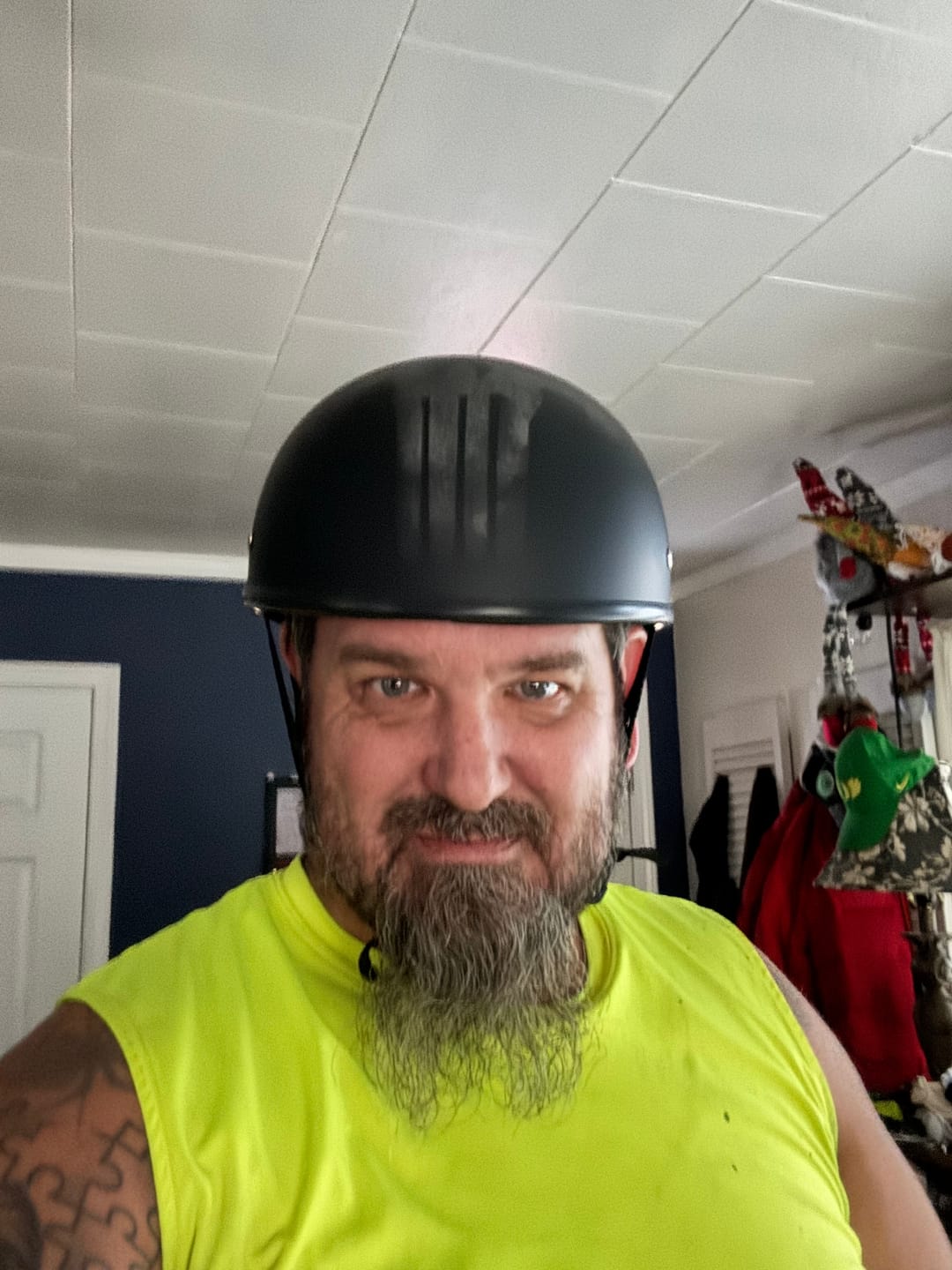 Customer photo review of Smallest & Lightest Open Beanie Helmet - Punisher Style