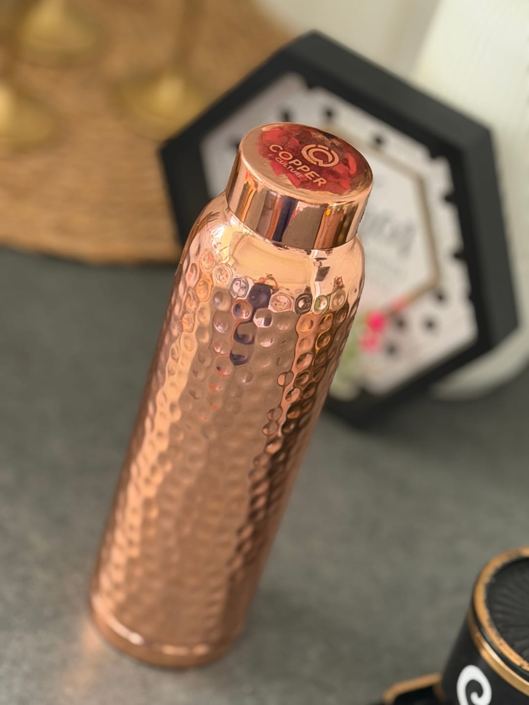 Customer photo review of Hammered Pure Copper Water Bottle 950ml