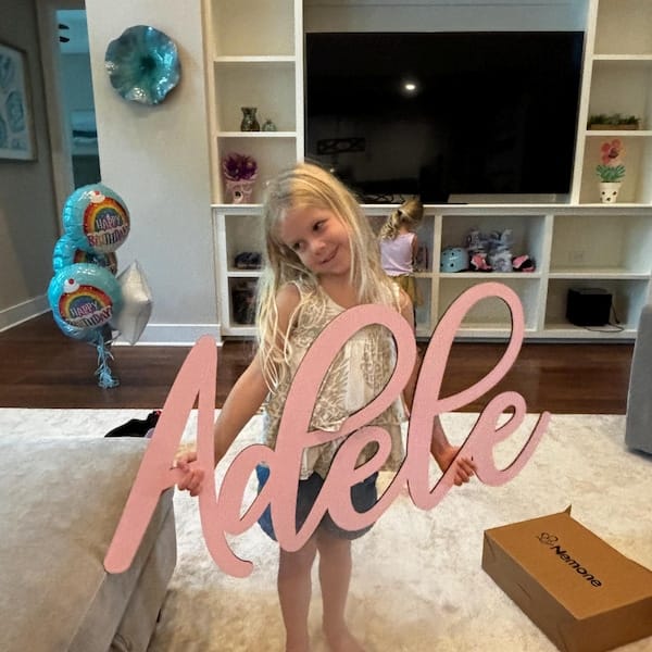 Customer photo review of Personalized Wooden Name Sign with LIVE PREVIEW (14 font options)