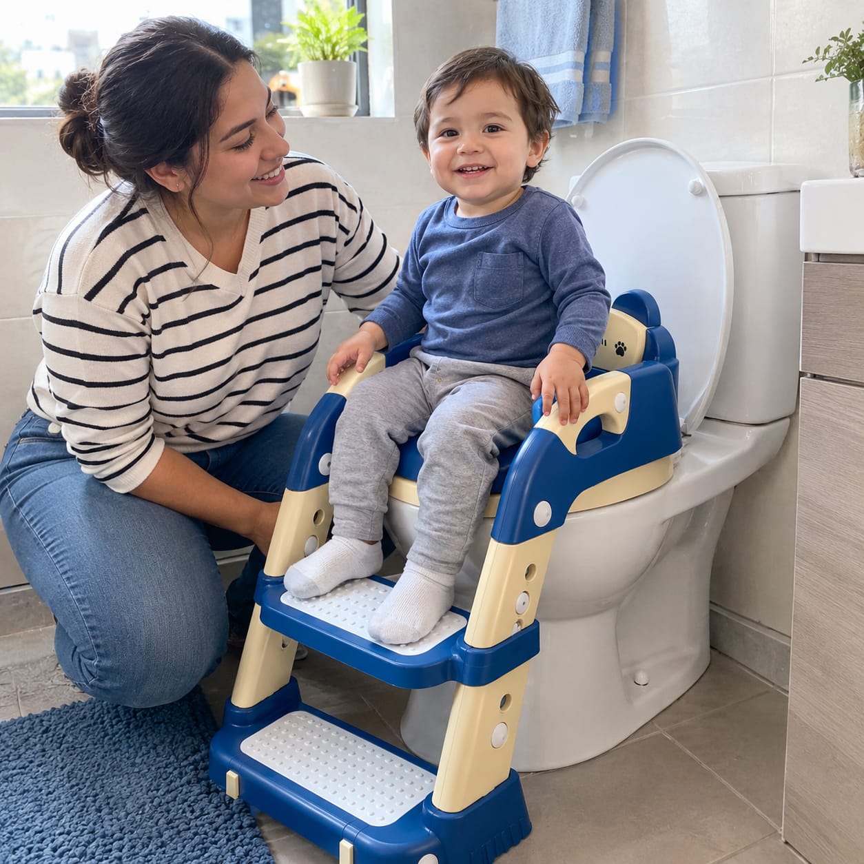 Customer photo review of Entrenador de niño con  Baño 2 en 1 y Escalera Plegable