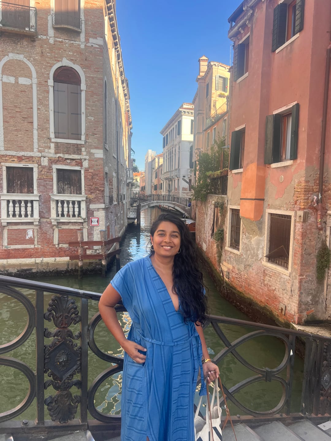 Customer photo review of Bibi Dress I Indigo Stripe