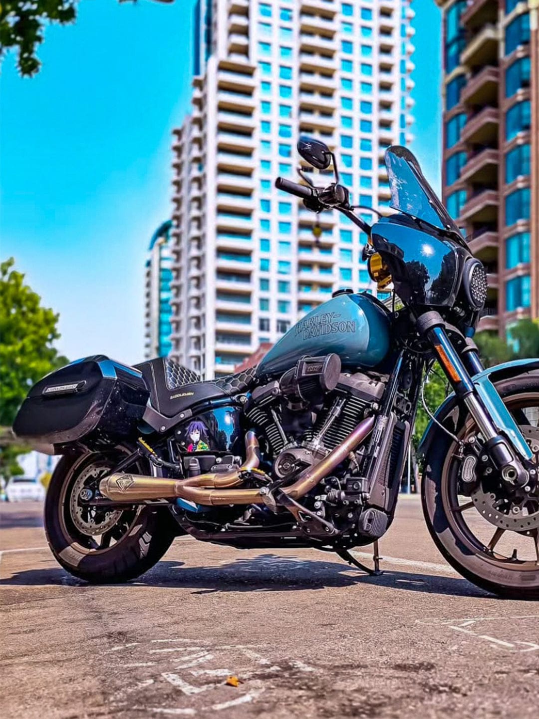 Customer photo review of 32L - Darkin Large Quick Mount Painted Hard Saddlebags for Harley Softail Low Rider S FXLRS
