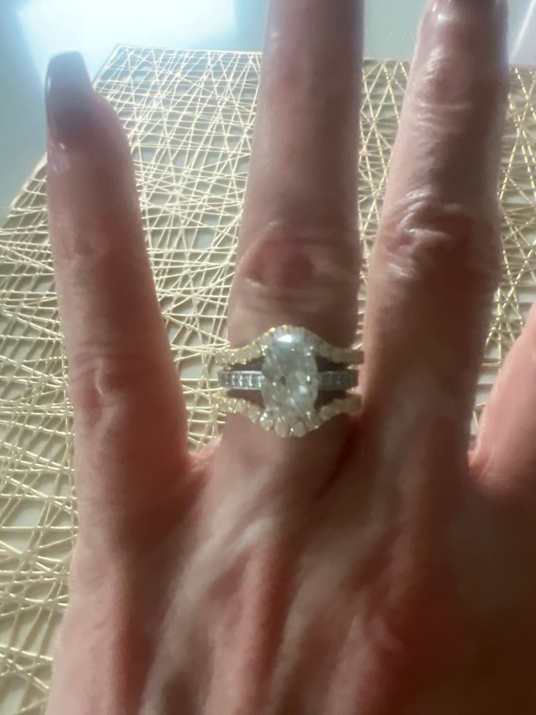 Customer photo review of Curved Pave Moissanite Half Eternity Wedding Band Stackable Ring