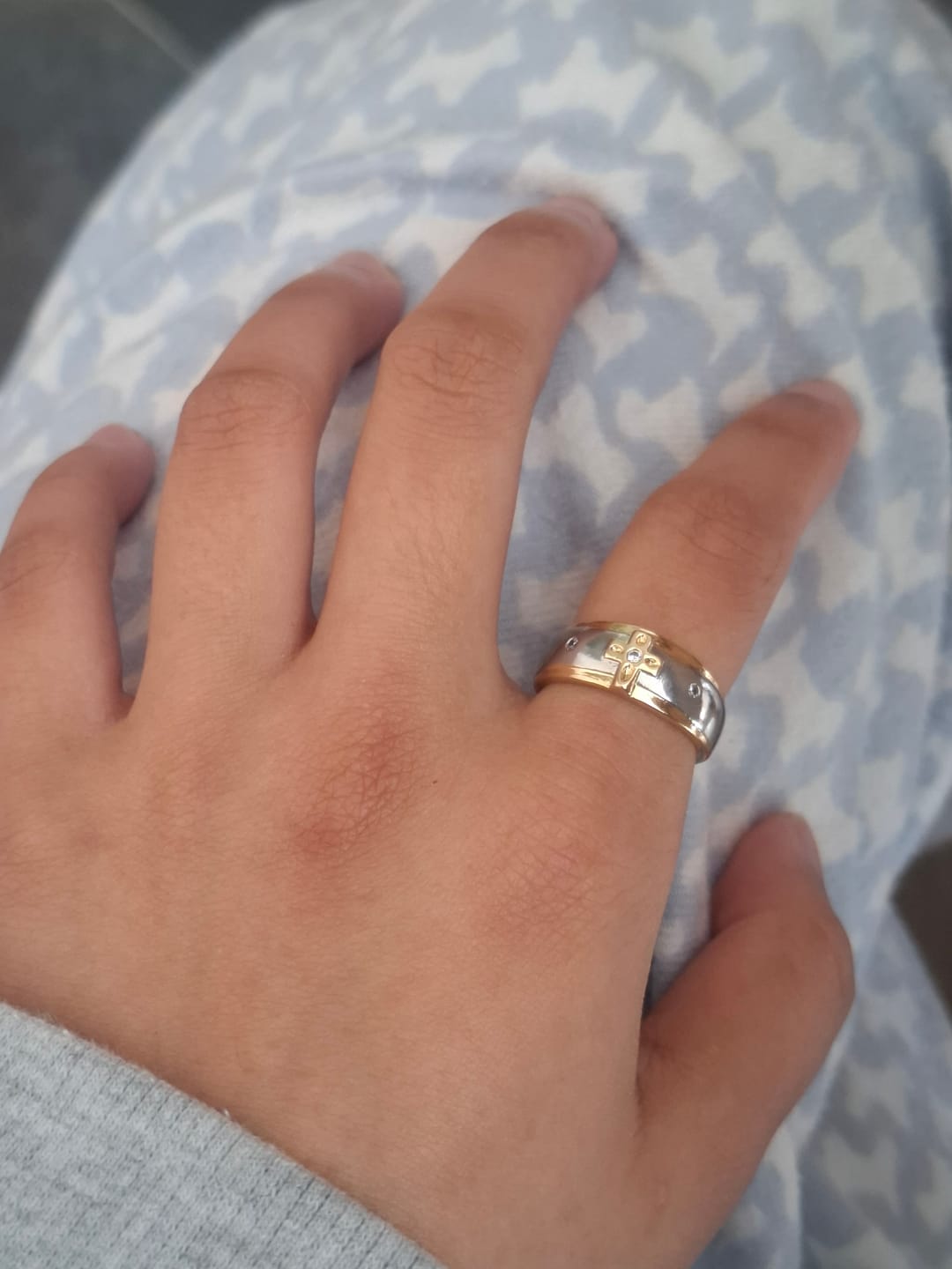 Customer photo review of Christianartworkshop Modern Style Two-tone Gold Cross Alloy Ring(Made in Holy Land)