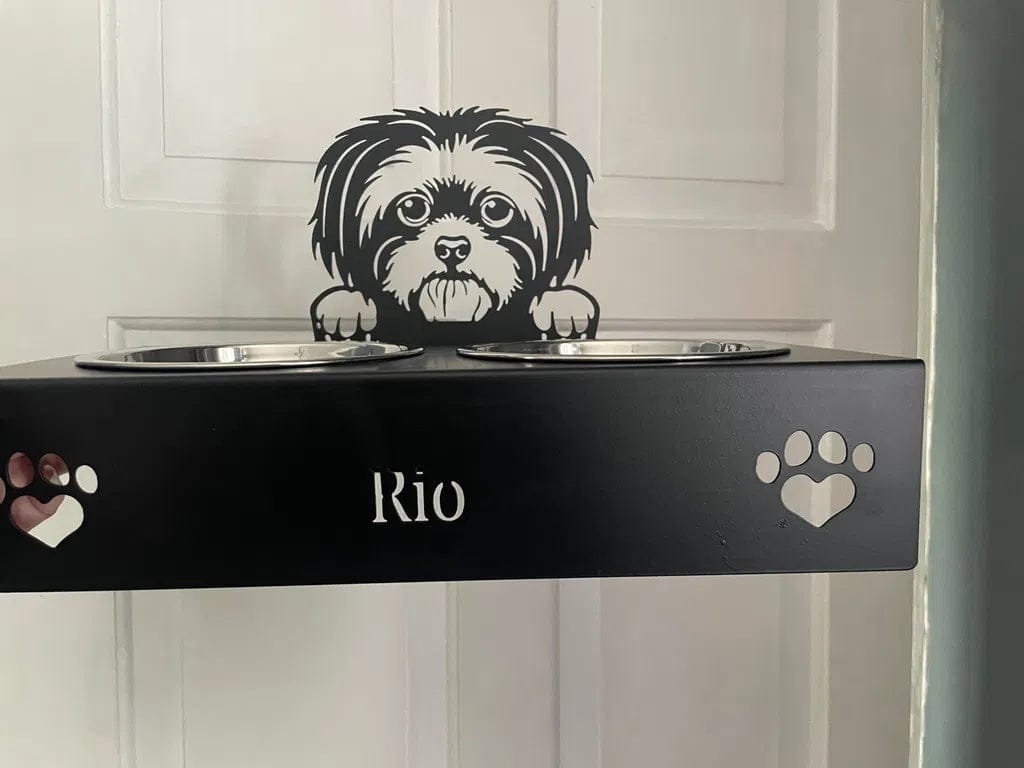 Customer photo review of Custom Name Dog Bowl Stand - Shih Tzu