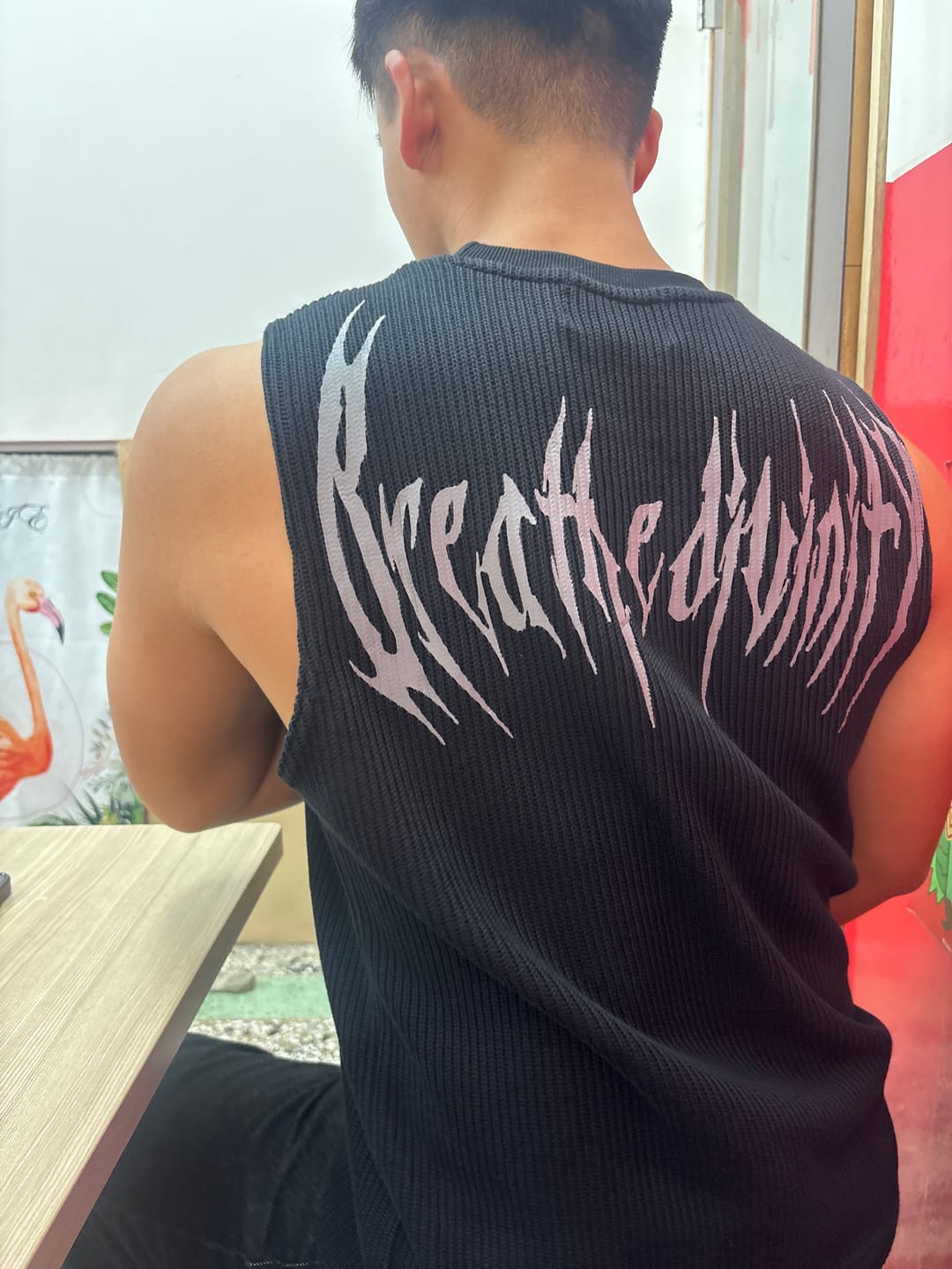 Customer photo review of Waffle Knit Cut-off Tee [OBSIDIAN]