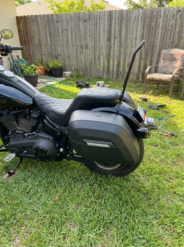Customer photo review of 40L - Lamellar Raven Extra Large Leather Covered Motorcycle Hard Saddlebags for Harley Softail Low Rider S FXLRS