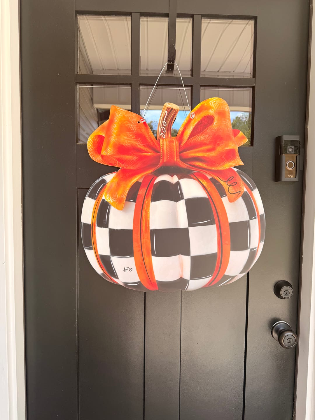 Customer photo review of Elegant Checkered Pumpkin Door Hanger