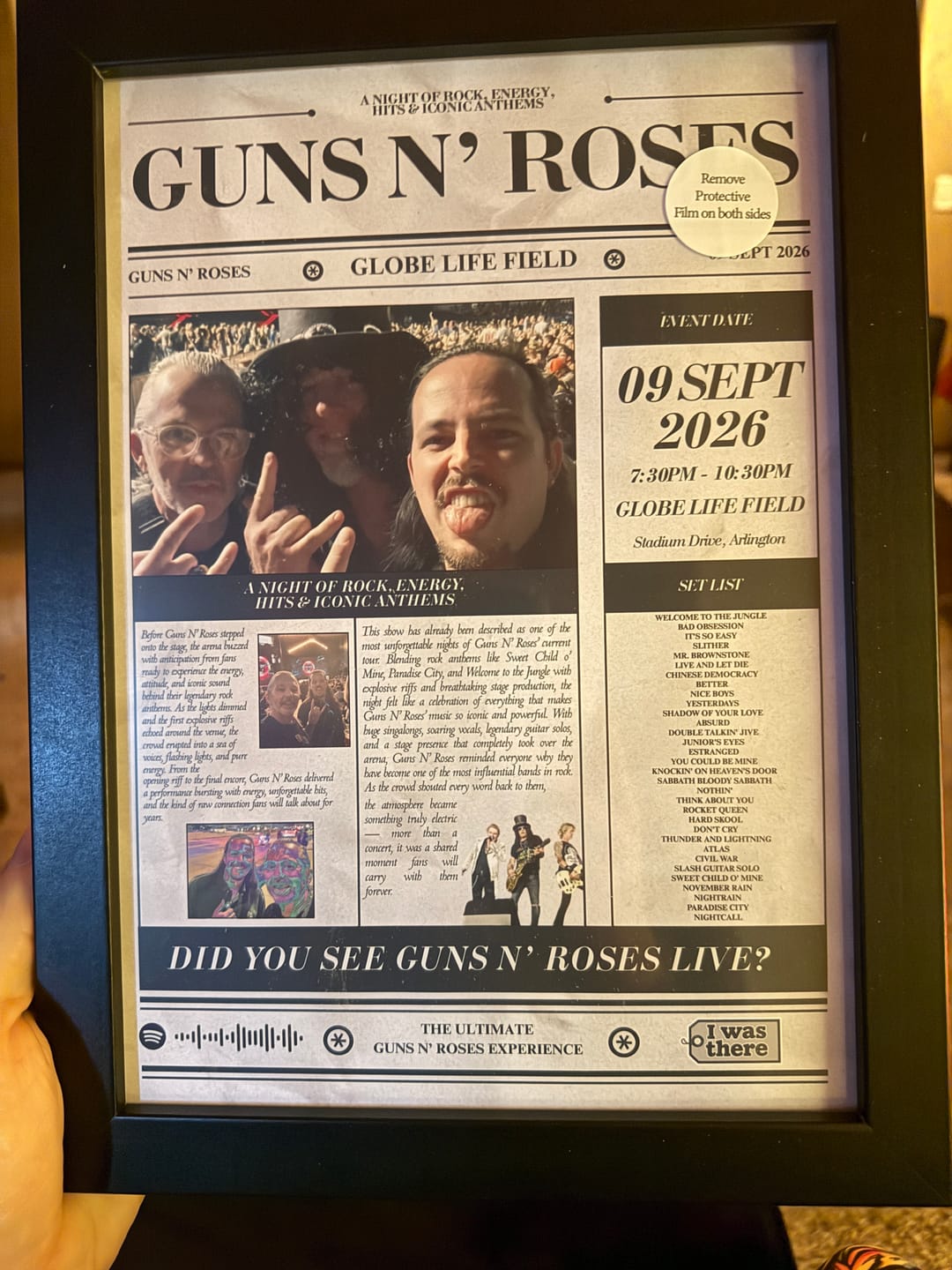 Customer photo review of Guns N'Roses - Personalised Newspaper Style Concert Poster (USA Tour)
