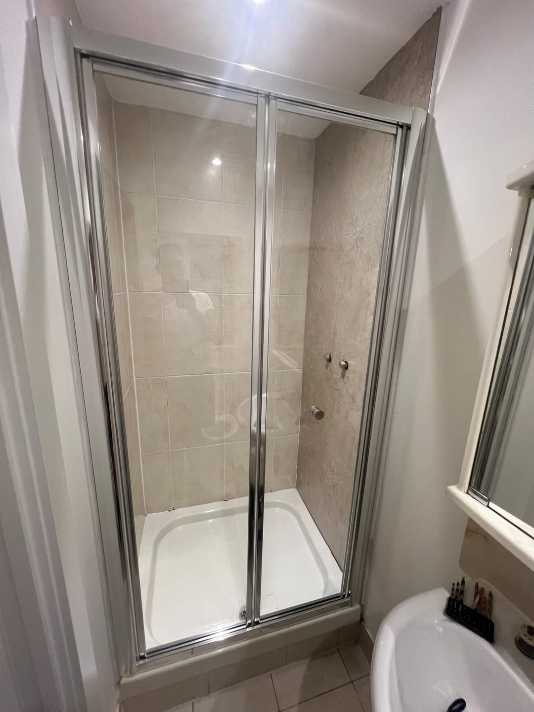 Customer photo review of Premium Beige Concrete Matt Shower Wall Panel - 1M x 2.4M