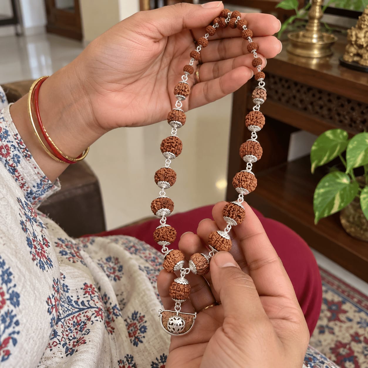 Customer photo review of 1-14 Mukhi Rudraksha Mala (Silver)
