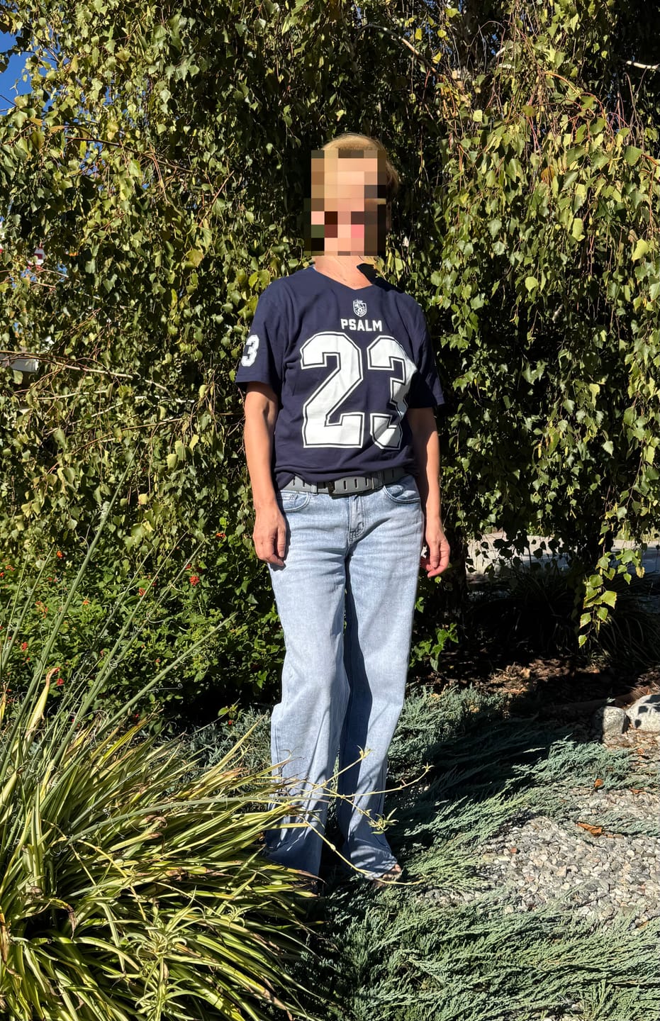 Customer photo review of PSALM 23 – American Football Jersey Style T-Shirt – Unisex