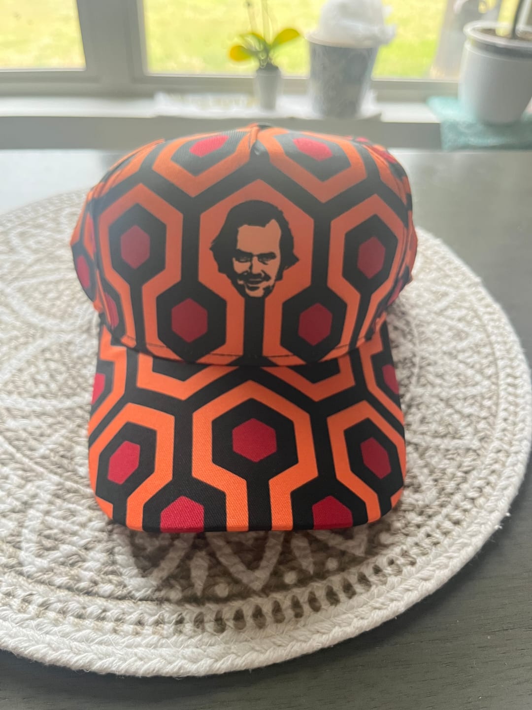 Customer photo review of Redrum 237 With Smiley Face Baseball Hat - The Shining Overlook Hotel Carpet Pattern