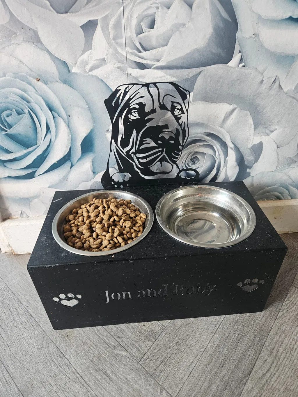 Customer photo review of Custom Name Dog Bowl Stand - Shar Pei