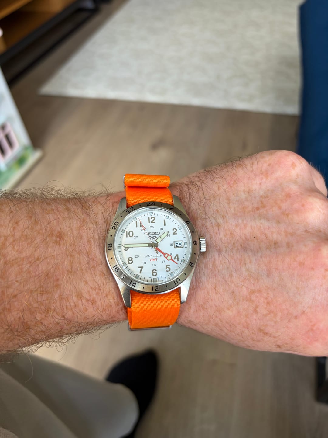 Customer photo review of Fluorescent Orange Premium Nylon Watch Strap