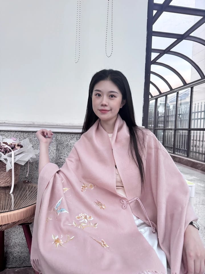 Customer photo review of Dancing Butterflies Bead-Embroidered Wool Scarf / Shawl