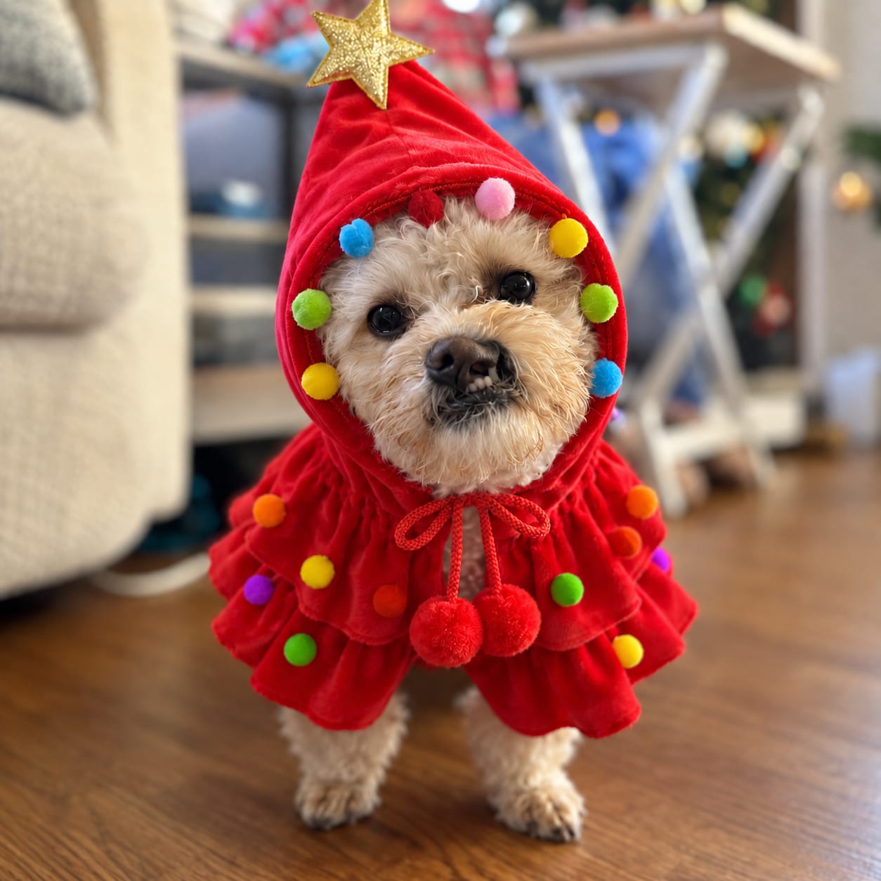 Customer photo review of 🎄 Velora™ Christmas Tree Pet Cape
