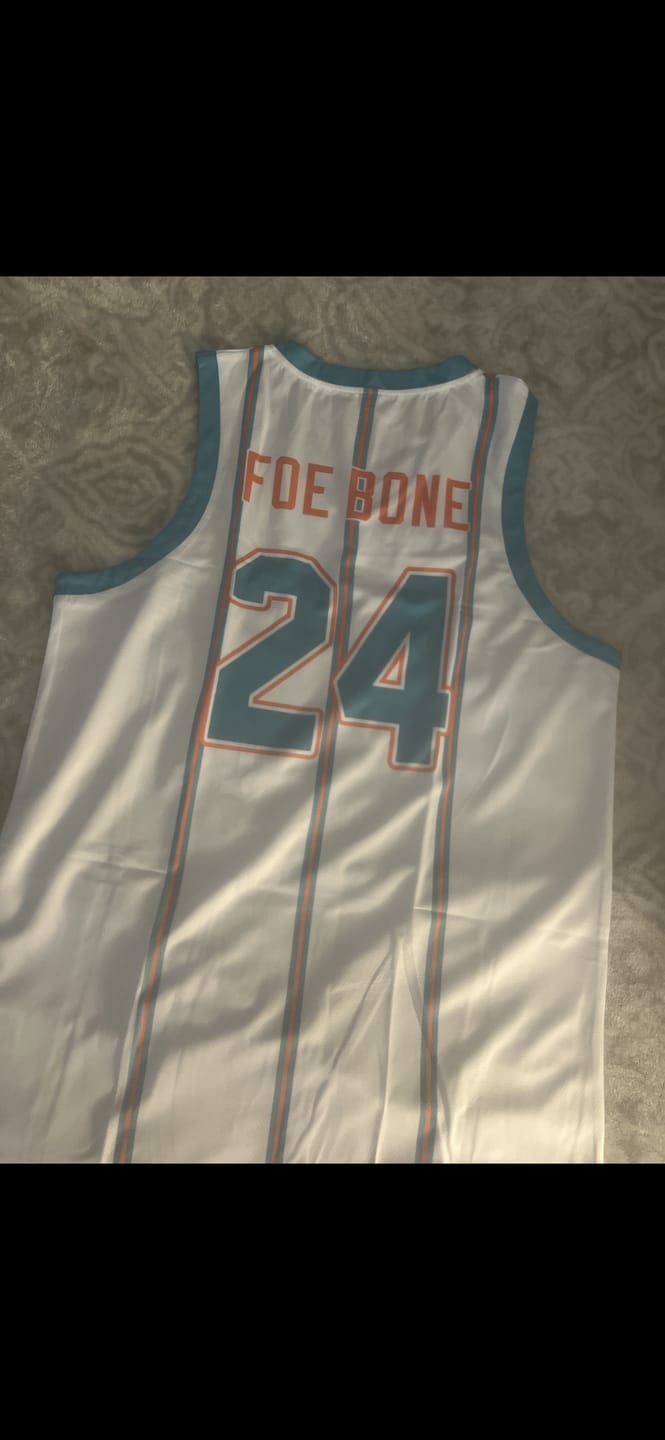 Customer photo review of Custom White Aqua Orange Vertical Stripes Single Sided Sets Basketball Jersey