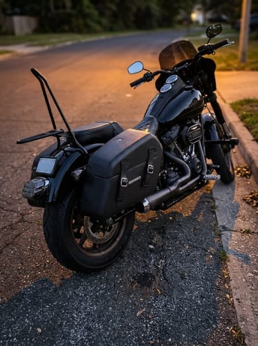 Customer photo review of 42L - Baldur Extra Large Leather Wrapped Motorcycle Hard Saddlebags for Harley Softail Low Rider S FXLRS