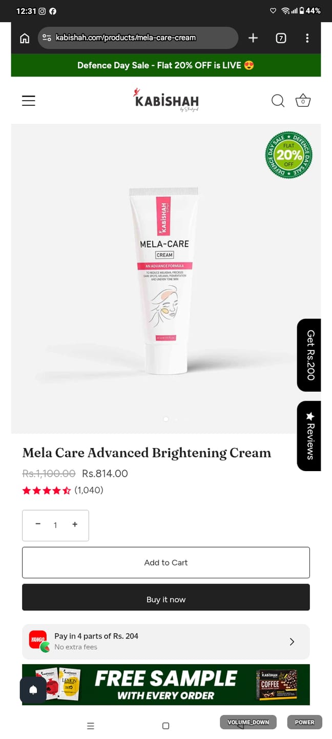 Customer photo review of Mela Care Advanced Brightening Cream