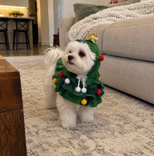 Customer photo review of 🎄 Velora™ Christmas Tree Pet Cape