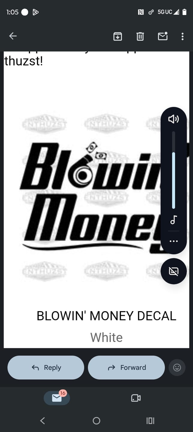 Customer photo review of BLOWIN' MONEY DECAL