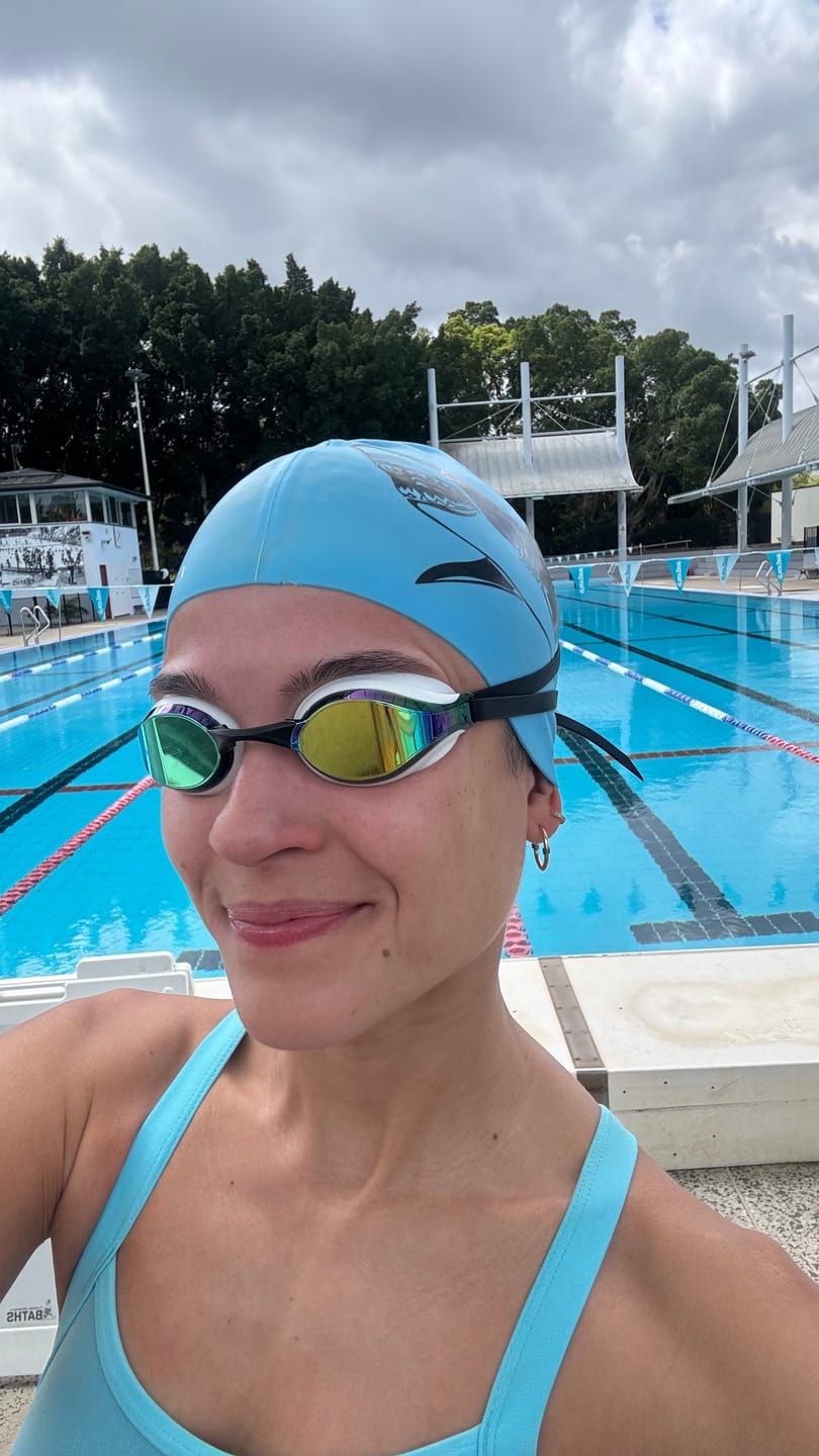 Customer photo review of NanoClear™ Ghost Swim Goggles Blue Mirror - (White/Blue)