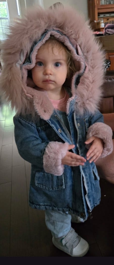 Customer photo review of Fur Hooded Denim Jacket