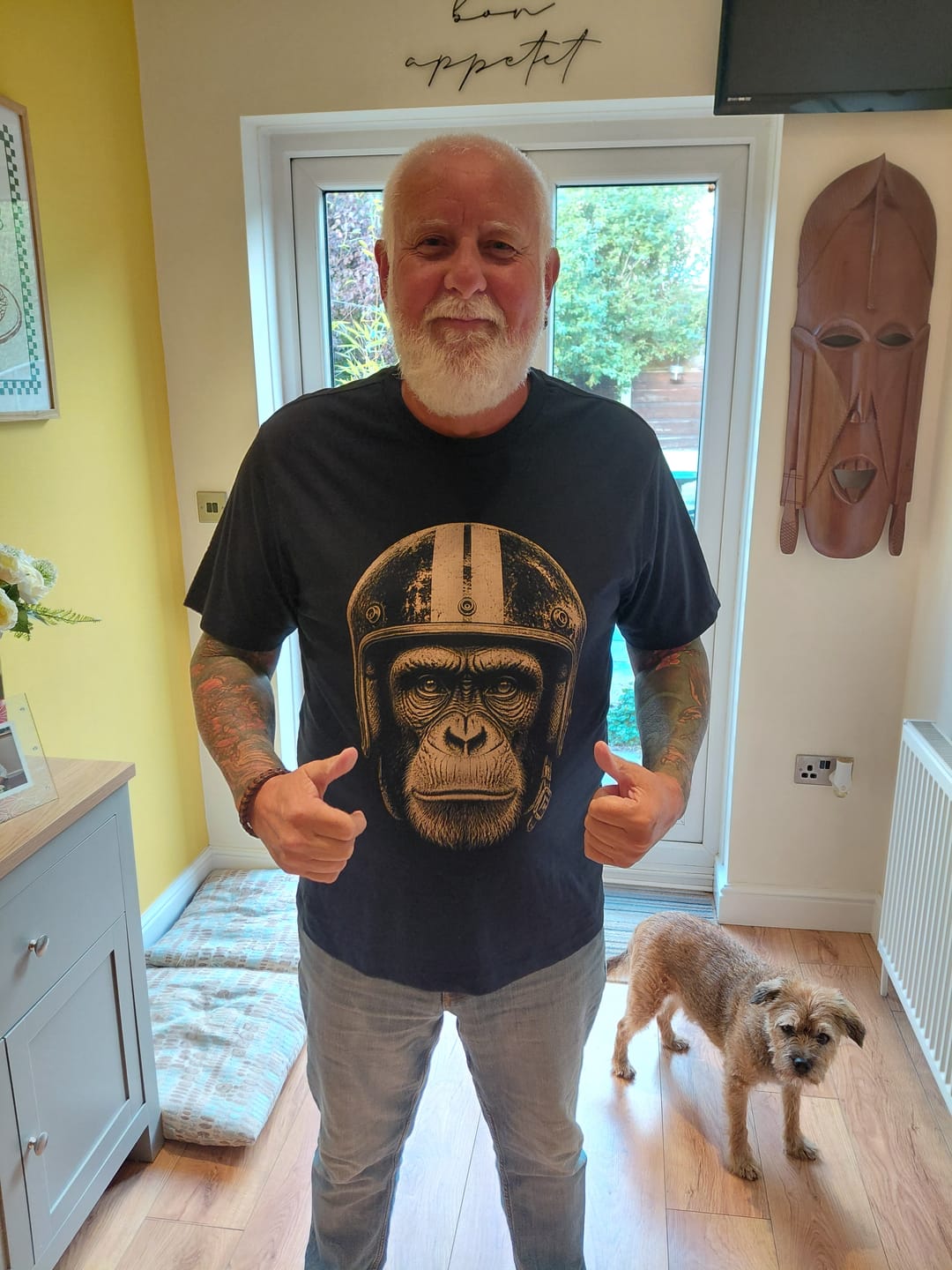 Customer photo review of Chimp Helmet Motorcycle T-Shirt