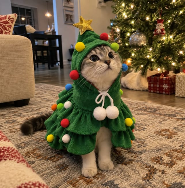 Customer photo review of 🎄 Velora™ Christmas Tree Pet Cape
