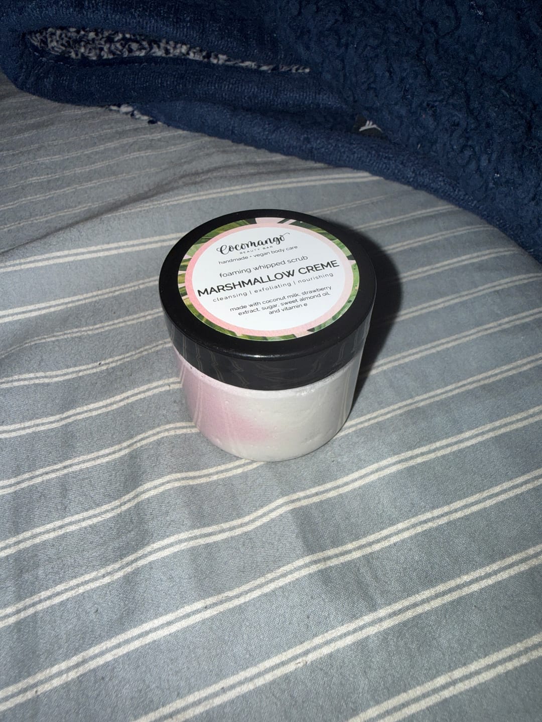 Customer photo review of MARSHMALLOW CRÈME Foaming Whipped Sugar Scrub with Coconut Milk, Strawberry Extract, Sweet Almond Oil, and Vitamin E