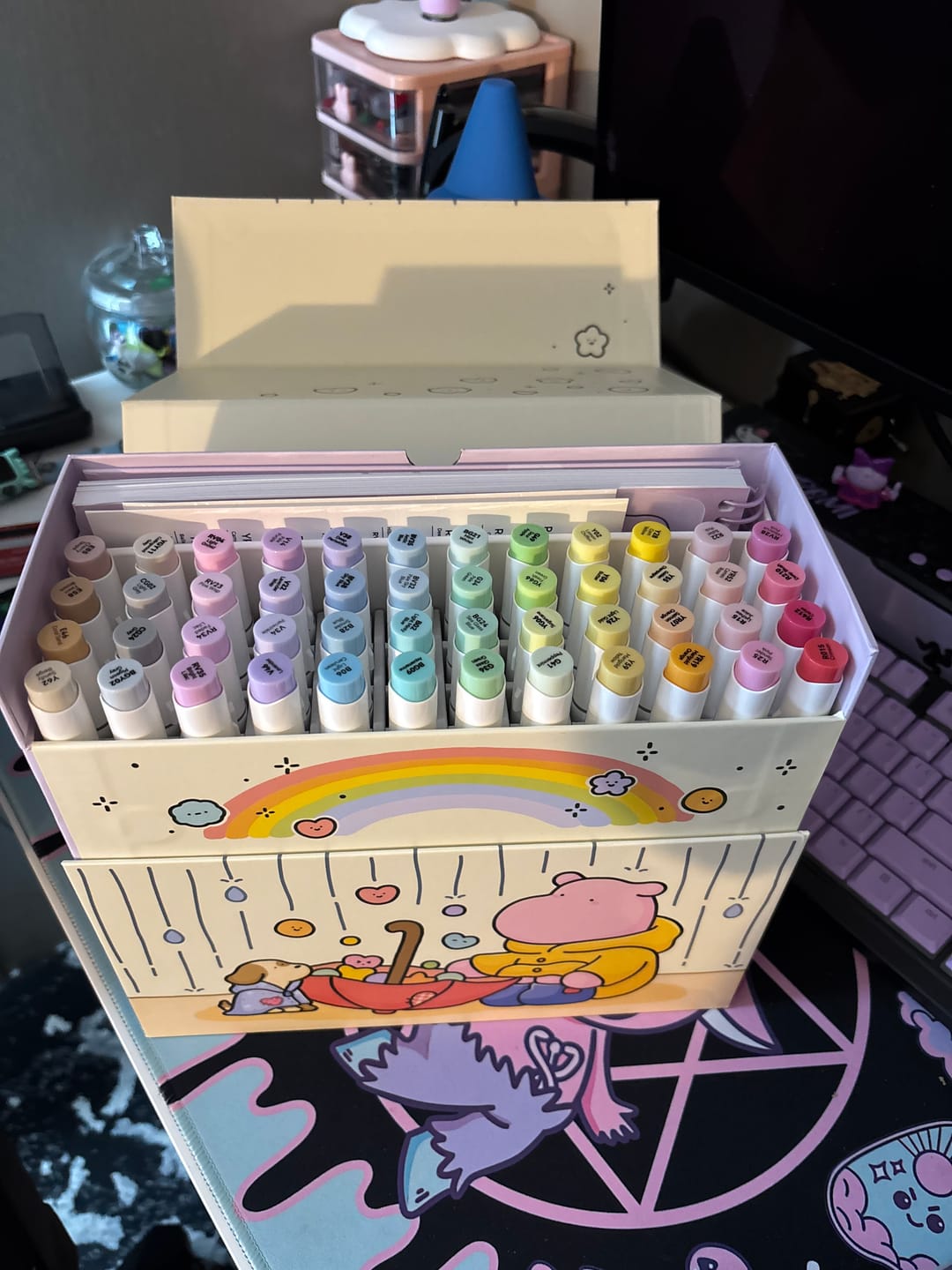 Customer photo review of Ohuhu x Coco Wyo Cozy Mood Coloring Kit, Honolulu B 48 Colors Alcohol Markers with Brush & Fine Dual Tips, Coloring Book with Mood Tracker Pages