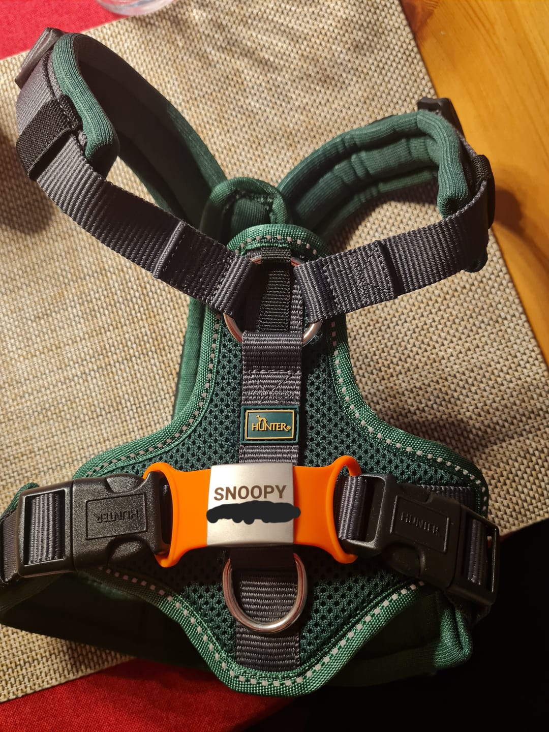Customer photo review of Klapperfreie Hundemarke Silikonslider mit Edelstahl-Schild für Halsbänder inkl. GRATIS Gravur