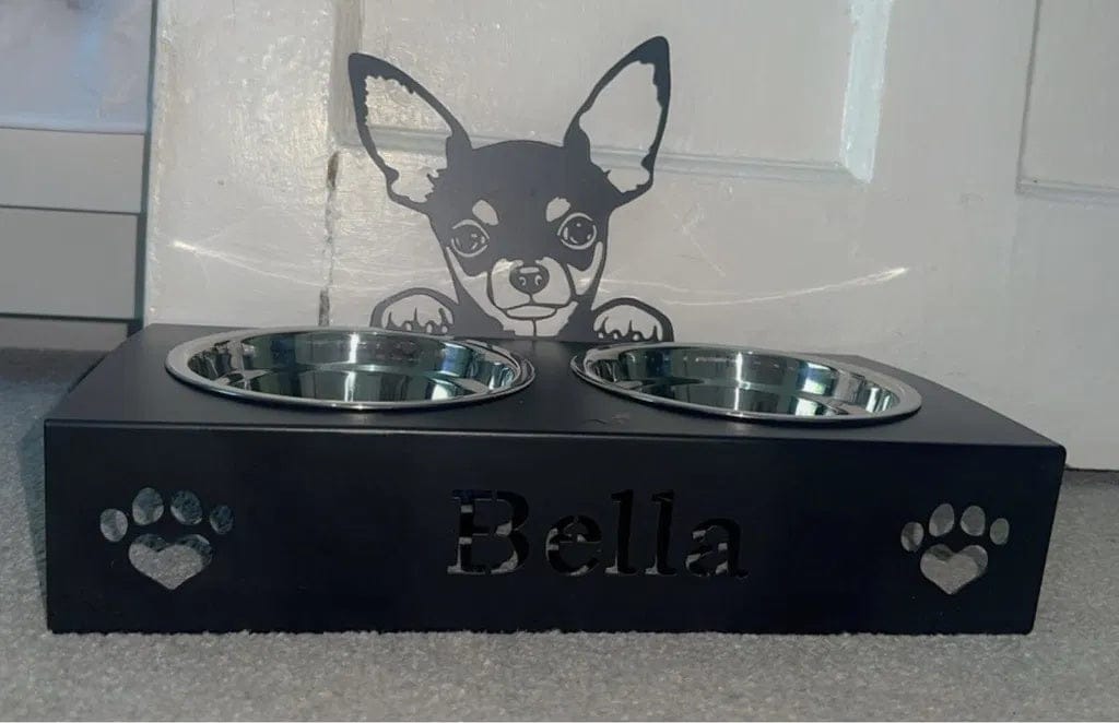 Customer photo review of Custom Name Dog Bowl Stand - Chihuahua