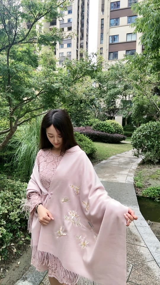 Customer photo review of Dancing Butterflies Bead-Embroidered Wool Scarf / Shawl