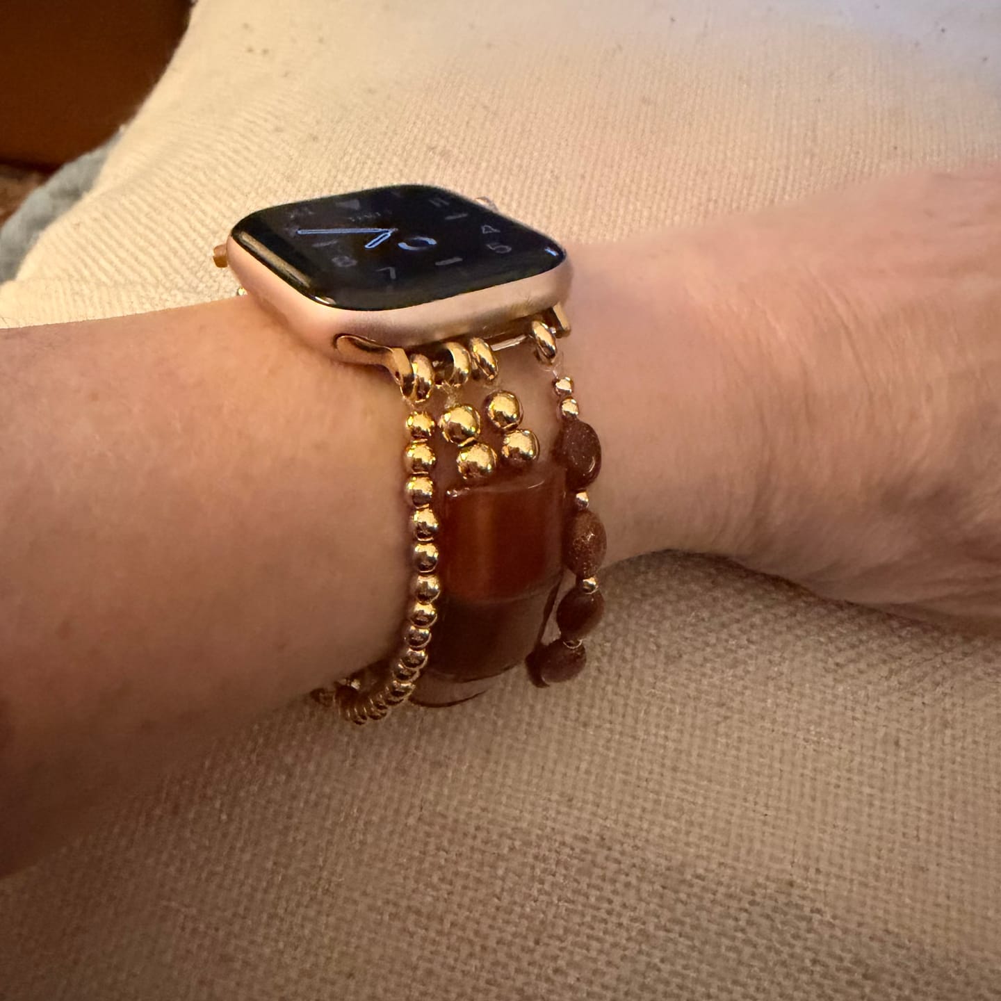 Customer photo review of Desert Flame Carnelian Stretch Apple Watch Strap