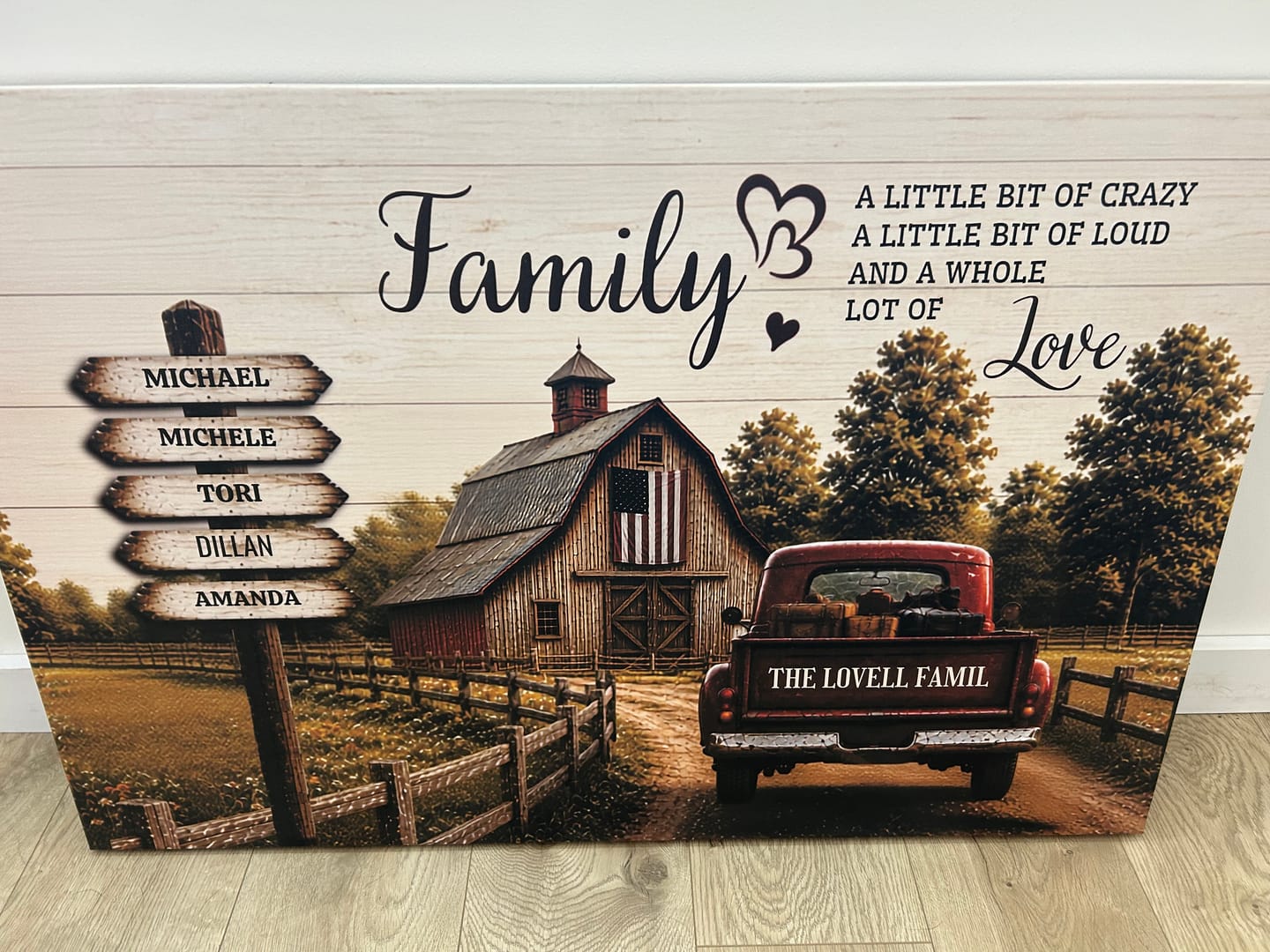 Customer photo review of Personalized Family Canvas, Custom Family Name Wall Art, Rustic Farmhouse Decor