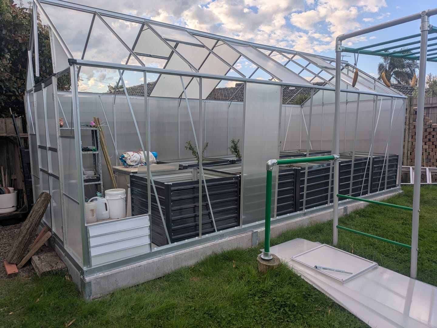 Customer photo review of Green Fingers 2.48 x 1.89 x 2M Aluminium Polycarbonate Greenhouse Garden Shed