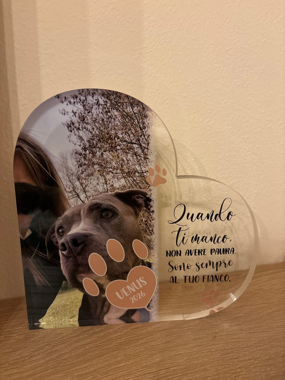Customer photo review of Quando ti manco - Cuore in vetro personalizzato
